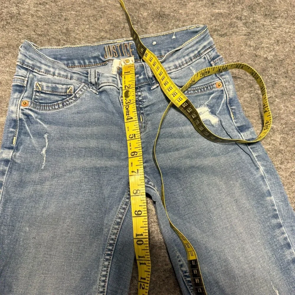 Justice Girls Jeans Size 10 Light Blue Mid Rise Jogging Lightly Distressed Pants